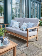 Laura Ashley Natural Salcey Garden Teak 2 Seater Sofa Saunton Cushions - Image 1 of 3