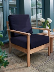 Laura Ashley Natural Salcey Garden Teak Chair with Oakley Denim Cushions - Image 1 of 2