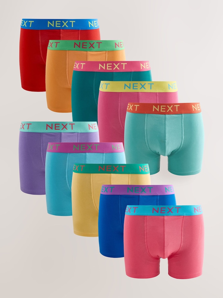 Navy Bright Purple/ Orange Waistbands Rich Trunk Boxers 10 Pack - Image 1 of 14