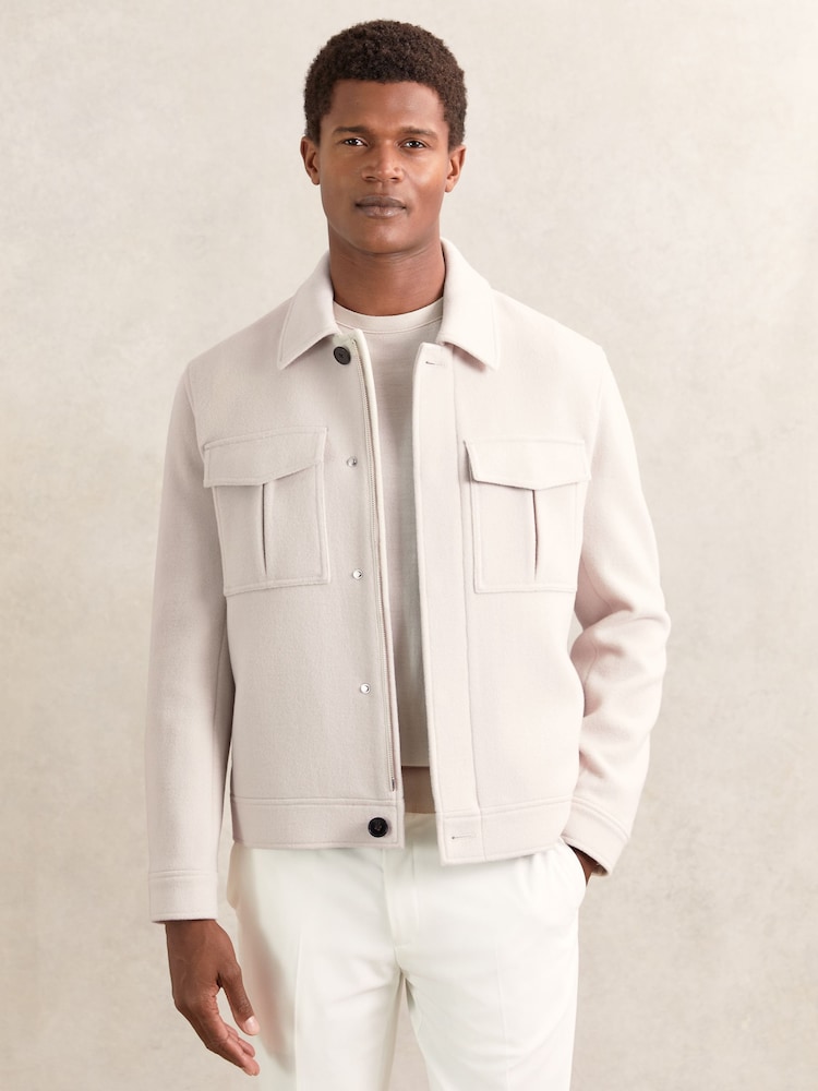 Marfil - Reiss Perisil Wool Blend Twin Pocket Zipped Jacket - Imagen 1 de 7 Marfil - Reiss Perisil Wool Blend Twin Pocket Zipped Jacket - Imagen 1 de 7