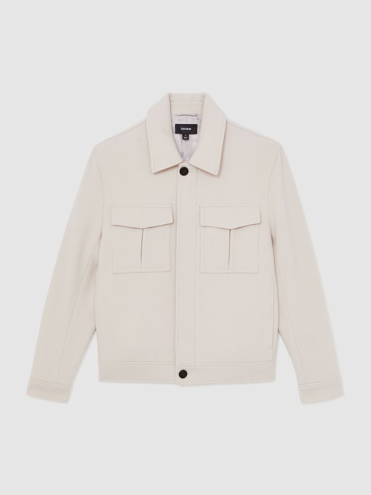 Marfil - Reiss Perisil Wool Blend Twin Pocket Zipped Jacket - Imagen 2 de 7 Marfil - Reiss Perisil Wool Blend Twin Pocket Zipped Jacket - Imagen 2 de 7