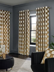 Collection Luxe Heavyweight Velvet Checkerboard Eyelet Lined Curtains - صورة 1 من 4