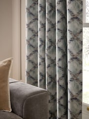 Blue Abstract Geometric Jacquard Eyelet Lined Curtains - Image 3 of 5