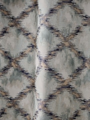 Blue Abstract Geometric Jacquard Eyelet Lined Curtains - Image 4 of 5