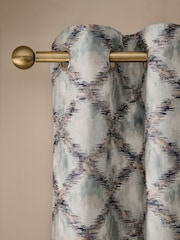 Blue Abstract Geometric Jacquard Eyelet Lined Curtains - Image 5 of 5