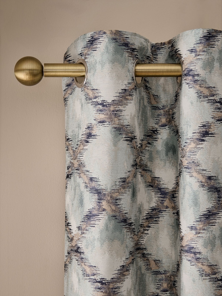 Blue Abstract Geometric Jacquard Eyelet Lined Curtains - Image 5 of 5