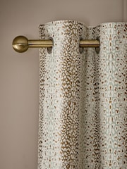 Duck Egg Blue/Gold Jacquard Eyelet Lined Curtains - Image 1 of 5