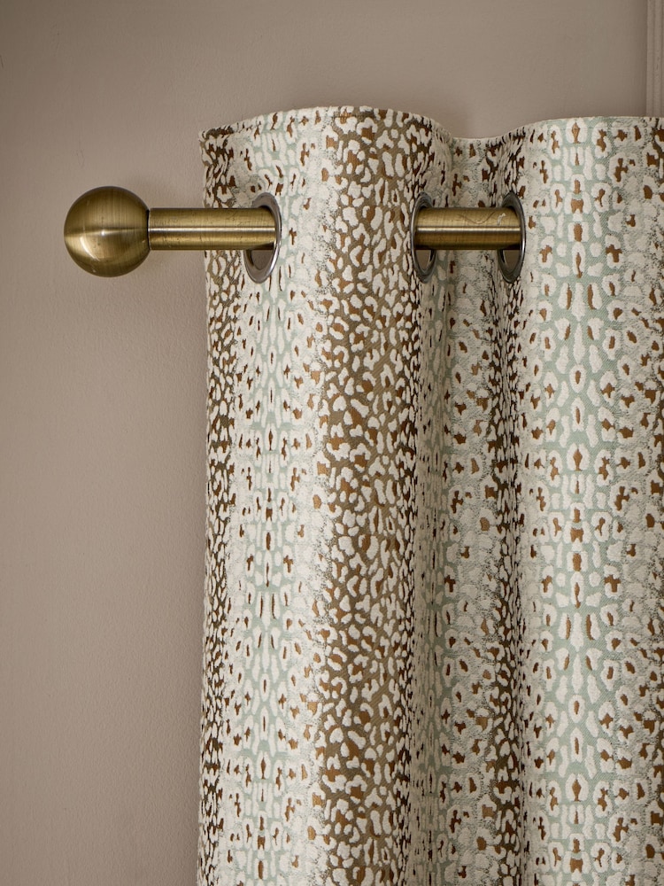 Duck Egg Blue/Gold Jacquard Eyelet Lined Curtains - Image 1 of 5 Duck Egg Blue/Gold Jacquard Eyelet Lined Curtains - Image 1 of 5