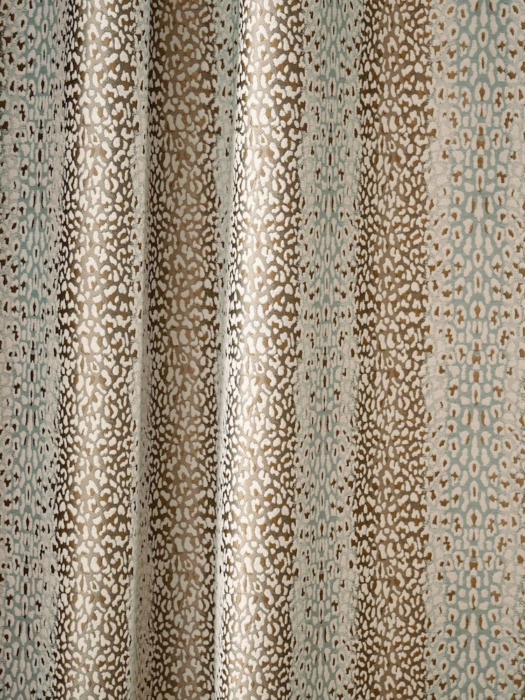 Duck Egg Blue/Gold Jacquard Eyelet Lined Curtains - Image 5 of 5