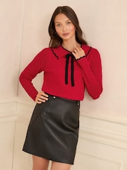 Love & Roses Red Tipped Bow Knitted Collar Jumper - Image 2 of 4