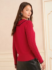 Love & Roses Red Tipped Bow Knitted Collar Jumper - Image 4 of 4