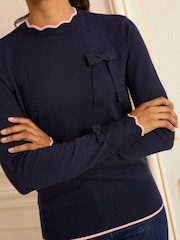 Love & Roses Navy Blue Bow Fine Gauge Knitted Jumper - Image 2 of 4