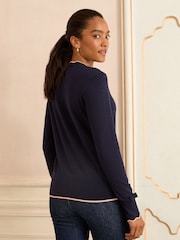 Love & Roses Navy Blue Bow Fine Gauge Knitted Jumper - Image 4 of 4