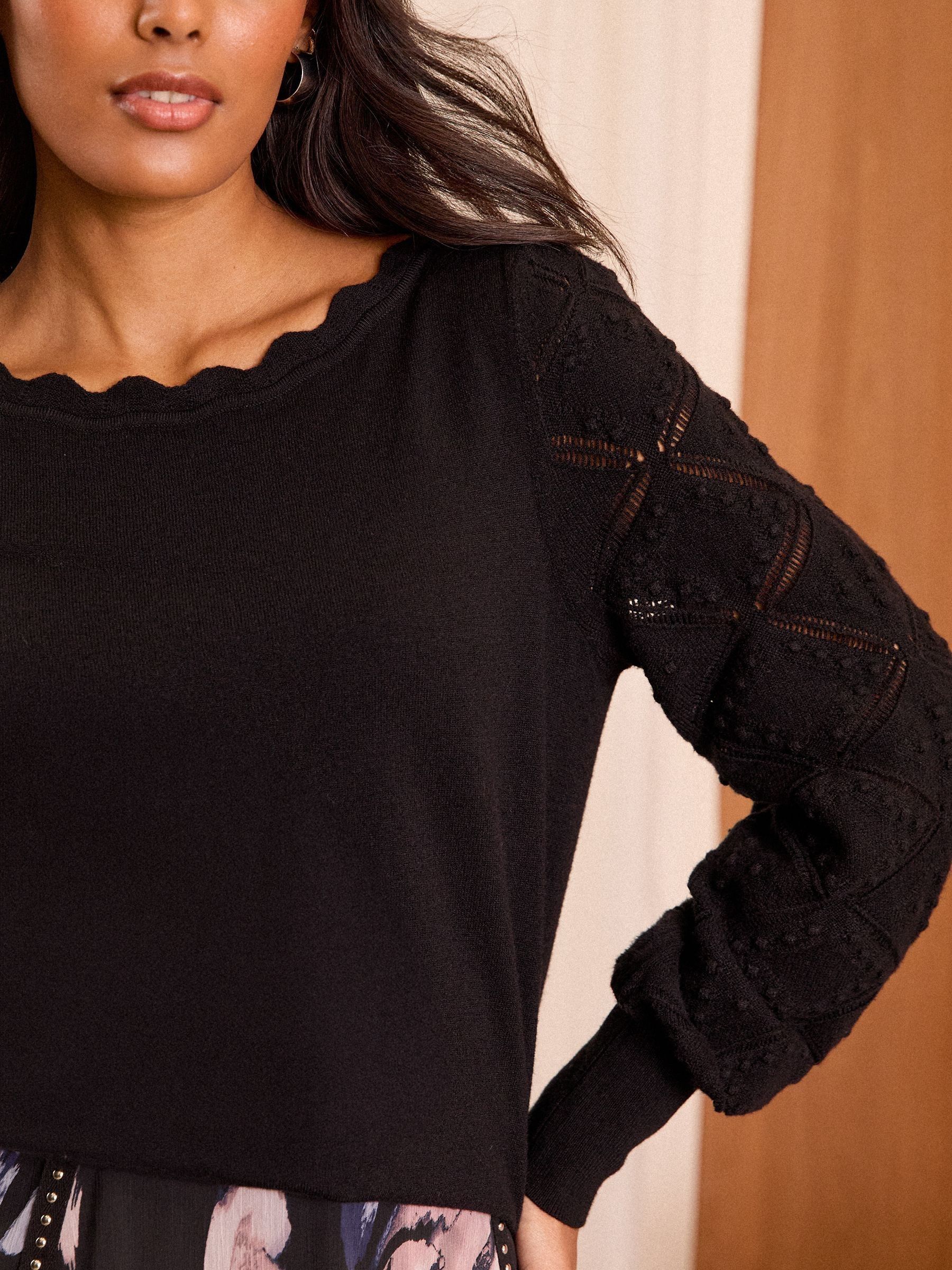 Buy Love & Roses Black Bobble Stitch Scallop Knit Jumper from the