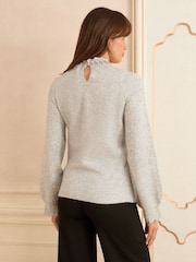 Love & Roses Grey Embellished Neck Knitted Jumper - Image 4 of 4