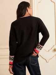 Love & Roses Black Animal Print Heart Crew Neck Cosy Jumper - Image 4 of 4