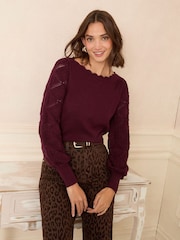 Berry - Love & Roses Bobble Stitch Scallop Knit Jumper - Imagem 2 de 4
