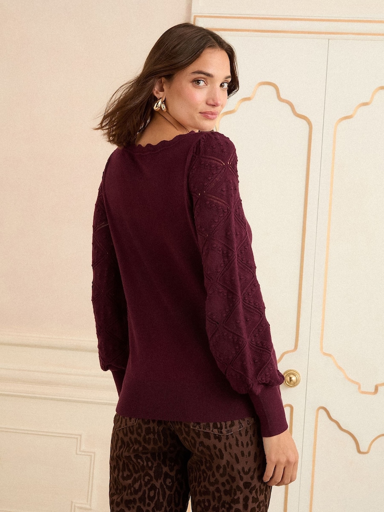 Berry - Love & Roses Bobble Stitch Scallop Knit Jumper - Imagem 4 de 4