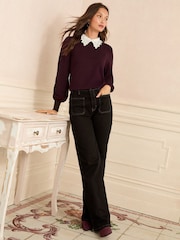 Love & Roses Berry Lace Woven Collar Knit Jumper - Image 3 of 4