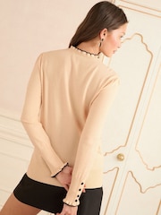 Love & Roses Cream Velvet Bow Crew Neck Pointelle Sleeve Bow Jumper - Image 4 of 4