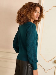 Love & Roses Teal Blue Bobble Stitch Scallop Knit Jumper - Image 4 of 4