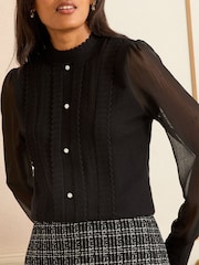 Love & Roses Black Funnel Neck Chiffon Sleeve Knitted Top - Image 2 of 4