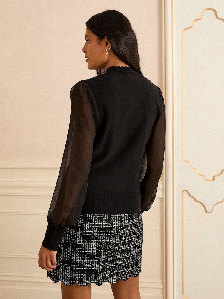 Love & Roses Black Funnel Neck Chiffon Sleeve Knitted Top - Image 4 of 4