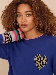 Love & Roses Cobalt Blue Animal Print Heart Crew Neck Cosy Jumper - Image 2 of 4