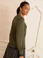 Love & Roses Olive Green Scallop Knit Jumper - Image 2 of 4