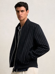 Reiss Navy Baddow Wool-Blend Chalk-Stripe Bomber Jacket - Image 1 of 6