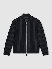 Reiss Navy Baddow Wool-Blend Chalk-Stripe Bomber Jacket - Image 2 of 6