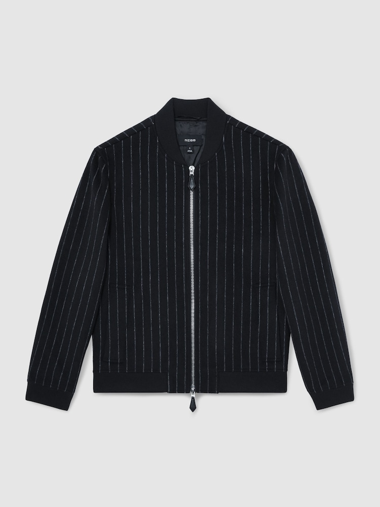 Reiss Navy Baddow Wool-Blend Chalk-Stripe Bomber Jacket - Image 2 of 6