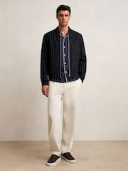 Reiss Navy Baddow Wool-Blend Chalk-Stripe Bomber Jacket - Image 3 of 6