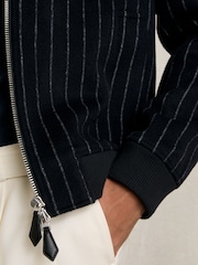 Reiss Navy Baddow Wool-Blend Chalk-Stripe Bomber Jacket - Image 4 of 6
