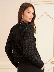 Love & Roses Black Lurex Embellished Button Kniited Jumper With Wool - Image 2 of 4