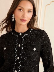 Love & Roses Black Lurex Embellished Button Kniited Jumper With Wool - Image 4 of 4