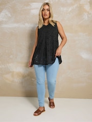 Yours Curve Black Broderie Anglaise Vest - Image 2 of 5