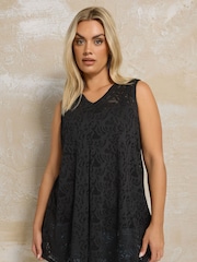 Yours Curve Black Broderie Anglaise Vest - Image 3 of 5