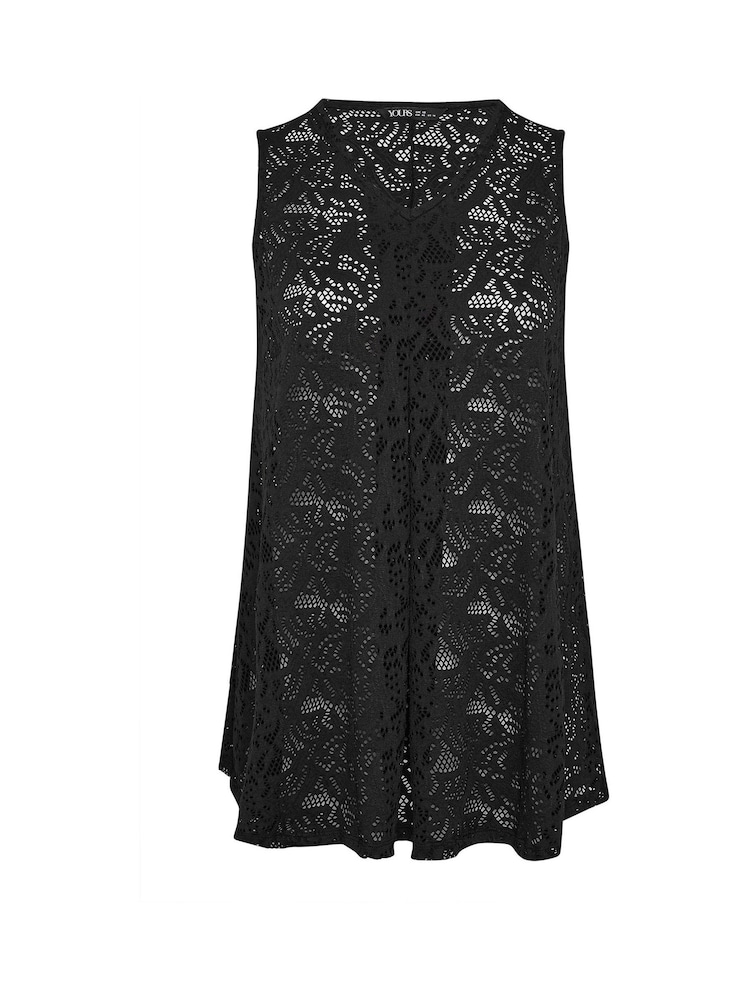 Yours Curve Black Broderie Anglaise Vest - Image 5 of 5