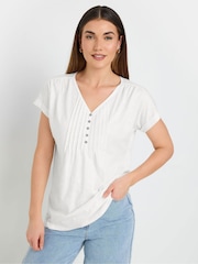 Long Tall Sally Black 100% Cotton Short Sleeve Pintuck Henley Tops 2 Pack - Image 2 of 8