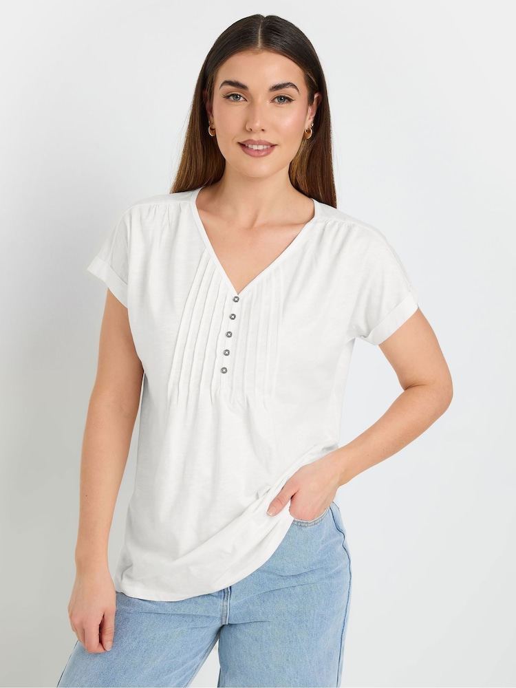 Long Tall Sally Black 100% Cotton Short Sleeve Pintuck Henley Tops 2 Pack - Image 2 of 8