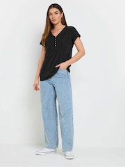 Long Tall Sally Black 100% Cotton Short Sleeve Pintuck Henley Tops 2 Pack - Image 4 of 8