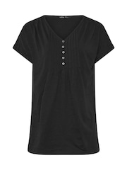 Long Tall Sally Black 100% Cotton Short Sleeve Pintuck Henley Tops 2 Pack - Image 7 of 8