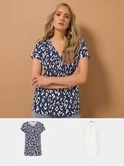 Long Tall Sally Blue 100% Cotton Short Sleeve Pintuck Henley Tops 2 Pack - Image 1 of 8