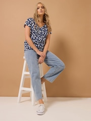Long Tall Sally Blue 100% Cotton Short Sleeve Pintuck Henley Tops 2 Pack - Image 4 of 8