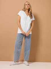 Long Tall Sally Blue 100% Cotton Short Sleeve Pintuck Henley Tops 2 Pack - Image 5 of 8
