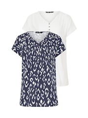 Long Tall Sally Blue 100% Cotton Short Sleeve Pintuck Henley Tops 2 Pack - Image 6 of 8