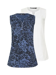 Long Tall Sally Aqua Blue 100% Cotton Sleeveless Henley T-Shirts 2 Pack - Image 6 of 7