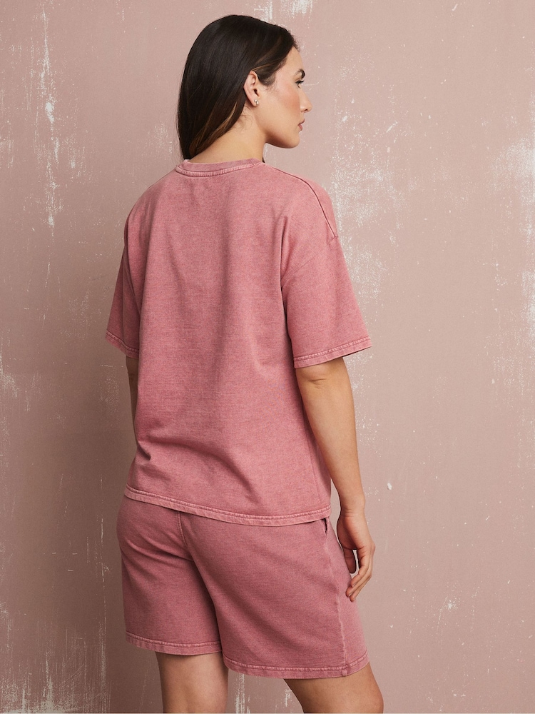 Long Tall Sally Pink Acid Wash Short Sleeve Sweat Top - Image 2 of 5