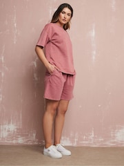 Long Tall Sally Pink Acid Wash Short Sleeve Sweat Top - Image 3 of 5
